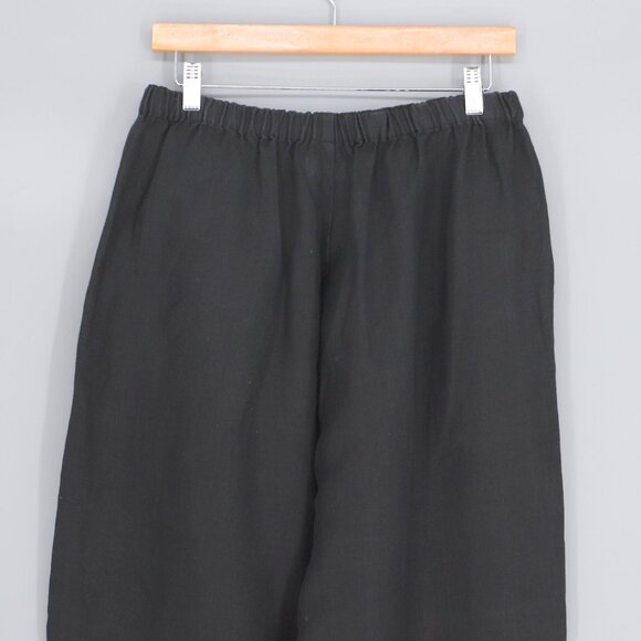 FLAX 100% Linen Black Wide Leg Pull-On Elastic Waist Pant Size M - Picture 4 of 6